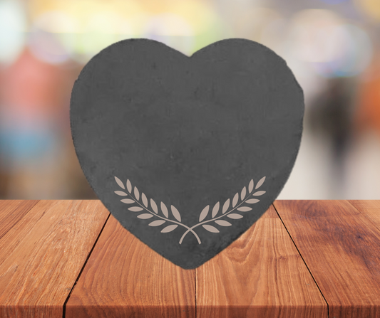 ❤️ Ardoise funéraire en forme de cœur – Motifs Feuilles