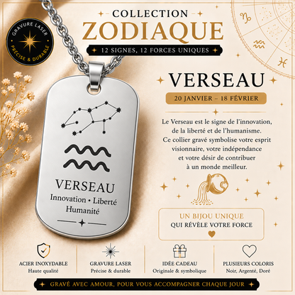 Collier argenté signe Verseau
