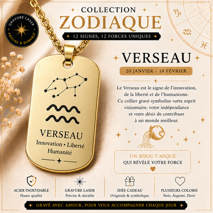 Collier doré signe Verseau