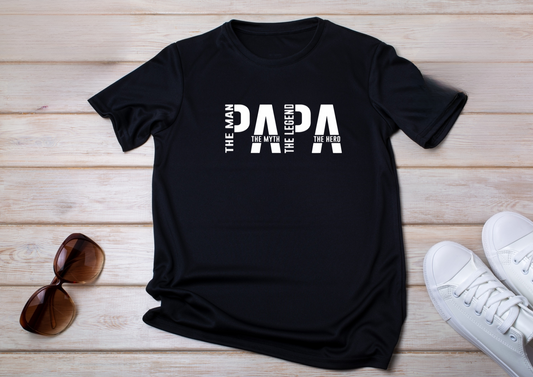 👨‍👧‍👦 T-shirt Homme – "PAPA : The Man, The Myth, The Legend, The Hero"