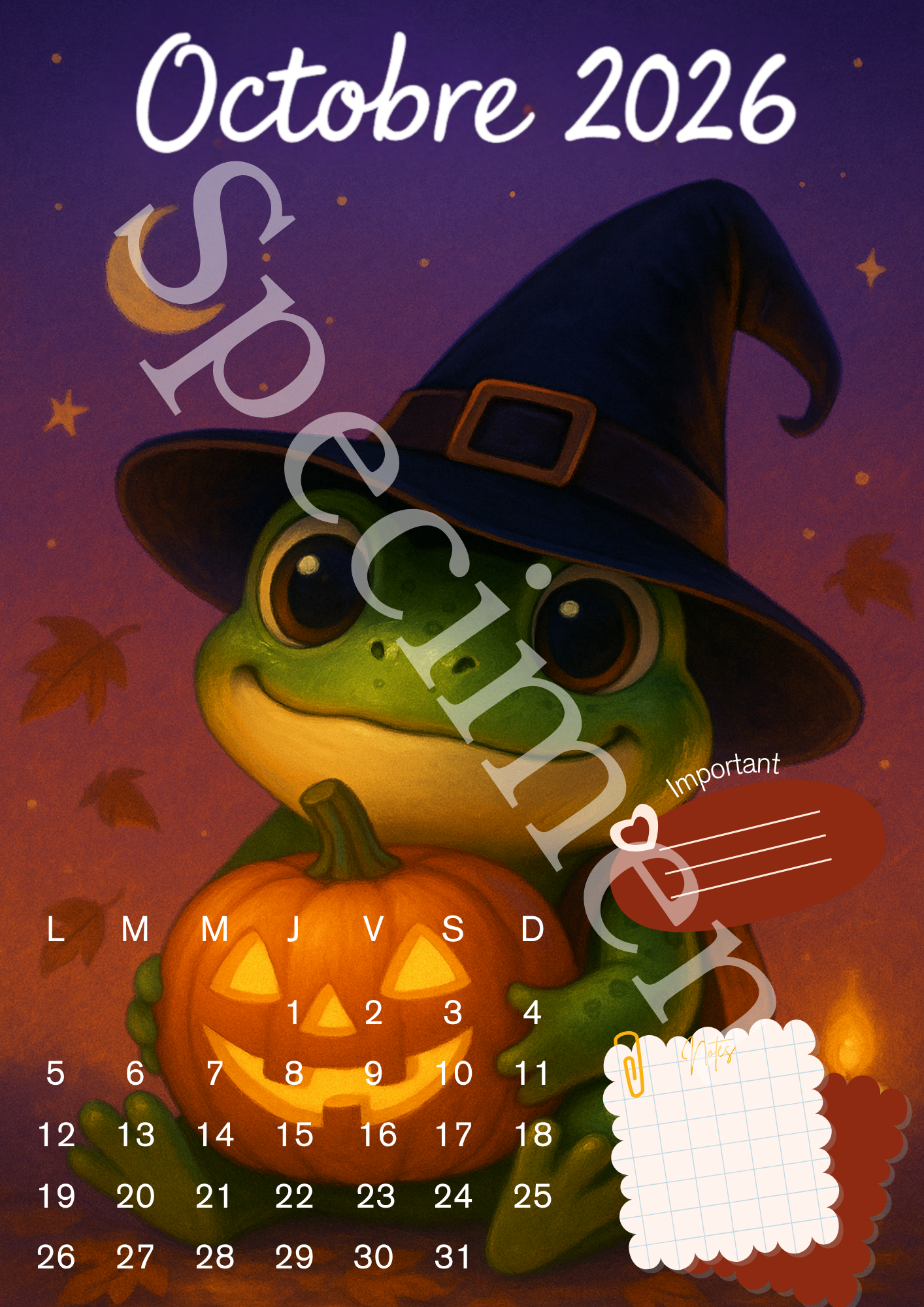 🗓️ Calendrier 2026 Grenouille – Illustrations Mignonnes et Colorées 🐸