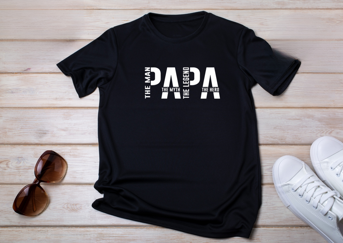 👨‍👧‍👦 T-shirt Homme – "PAPA : The Man, The Myth, The Legend, The Hero"