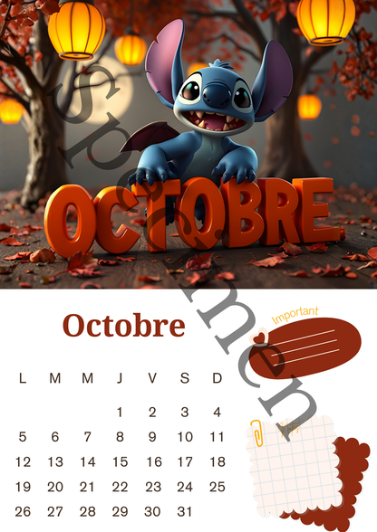 Calendrier Stitch 2026 – Version numérique (à imprimer)