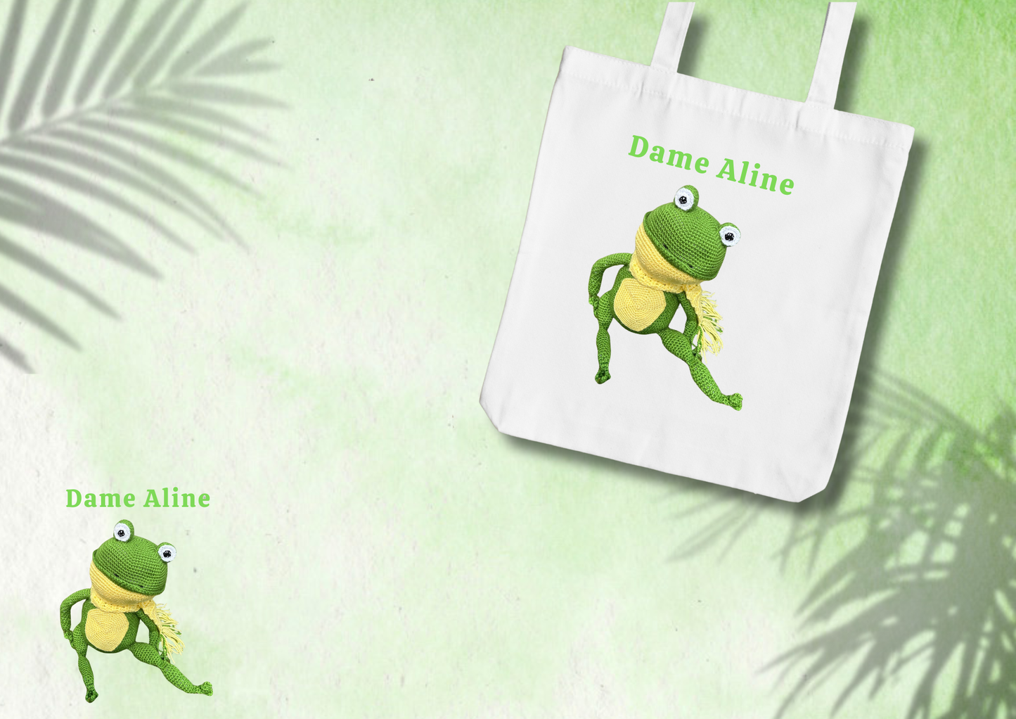 🛍️ Tote Bag “Dame Aline” – L’élégance de la grenouille en balade 💚🐸