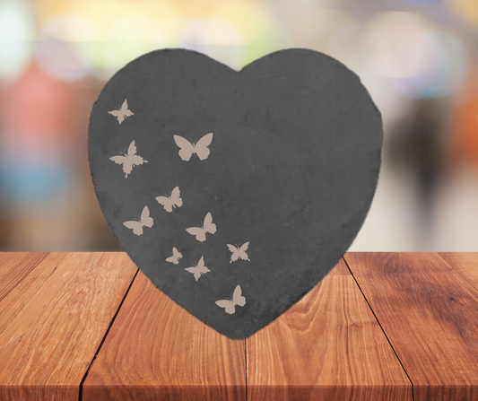 ❤️ Ardoise funéraire en forme de cœur – Motifs Papillons