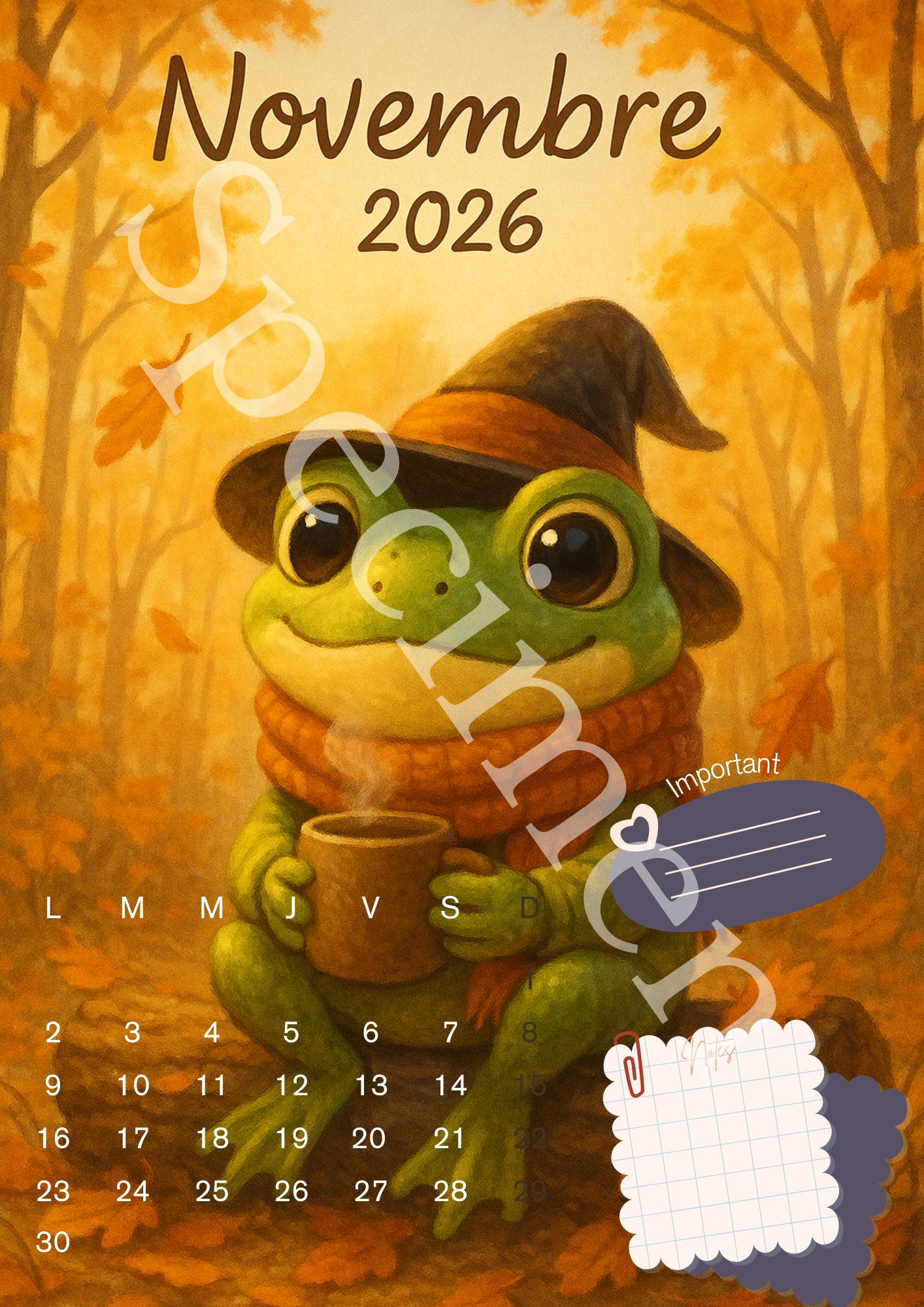 🗓️ Calendrier 2026 Grenouille – Illustrations Mignonnes et Colorées 🐸