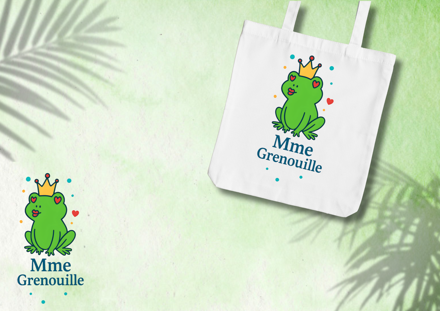 👑 Tote Bag “Mme Grenouille” – La reine des mares au grand cœur 💚🐸