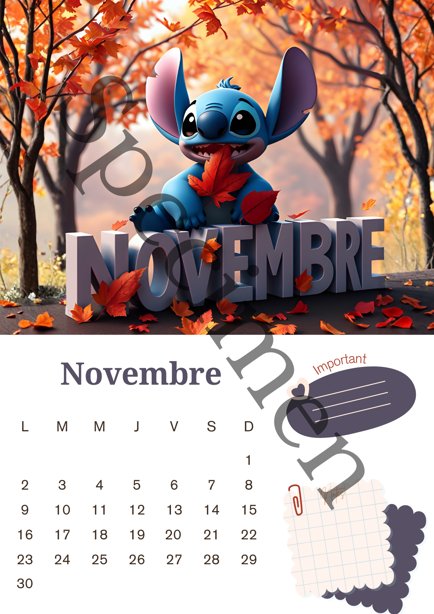 Calendrier Stitch 2026 – Version numérique (à imprimer)
