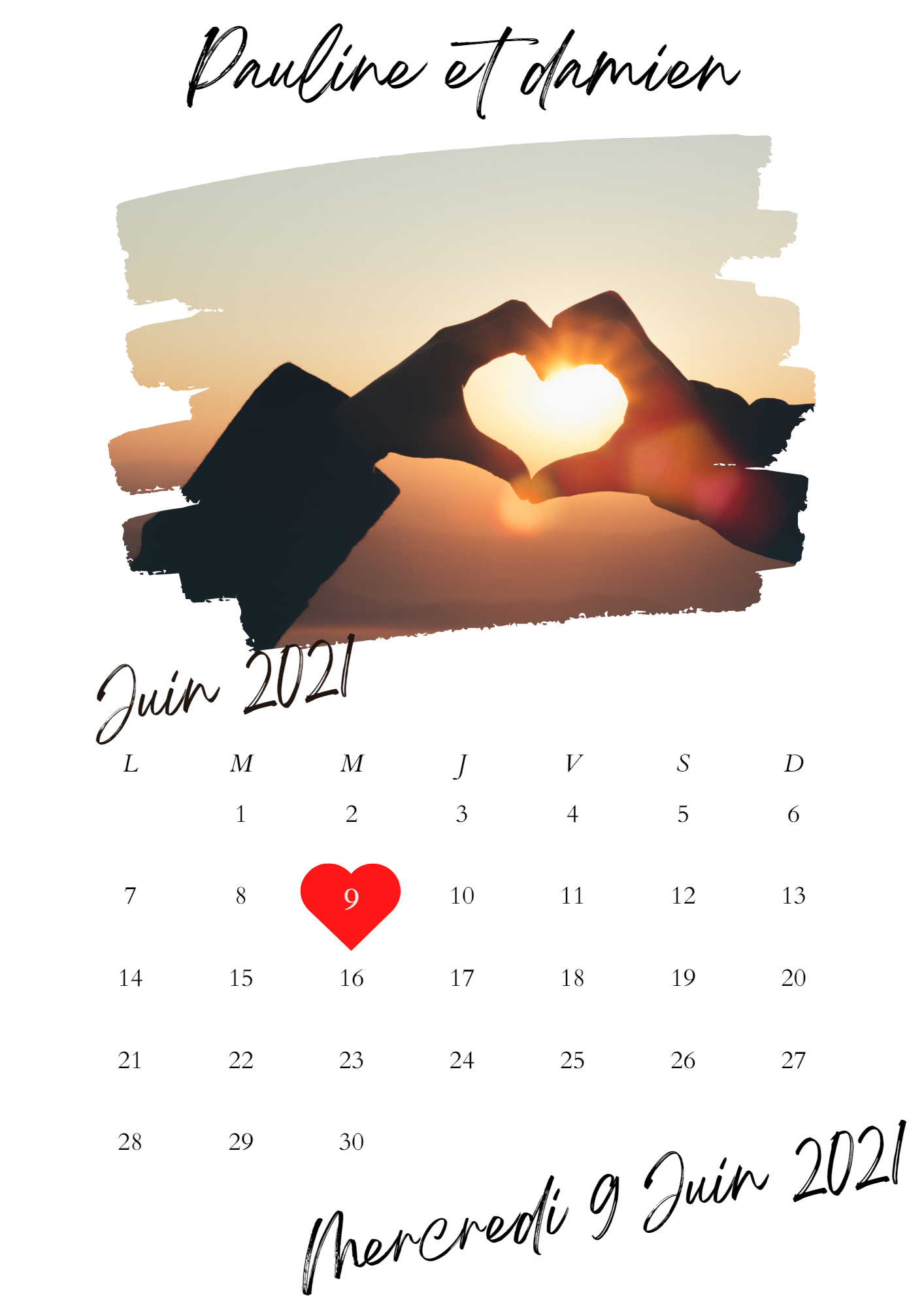 Calendrier rencontre ou mariage personnalisé