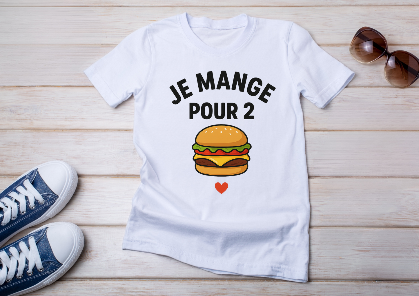 T-shirt humour – "Je bois pour 3" 🍺 / "Je mange pour 2" 🍔