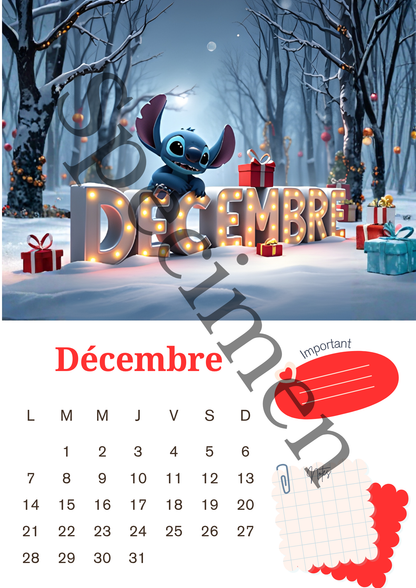 Calendrier Stitch 2026 – Version numérique (à imprimer)