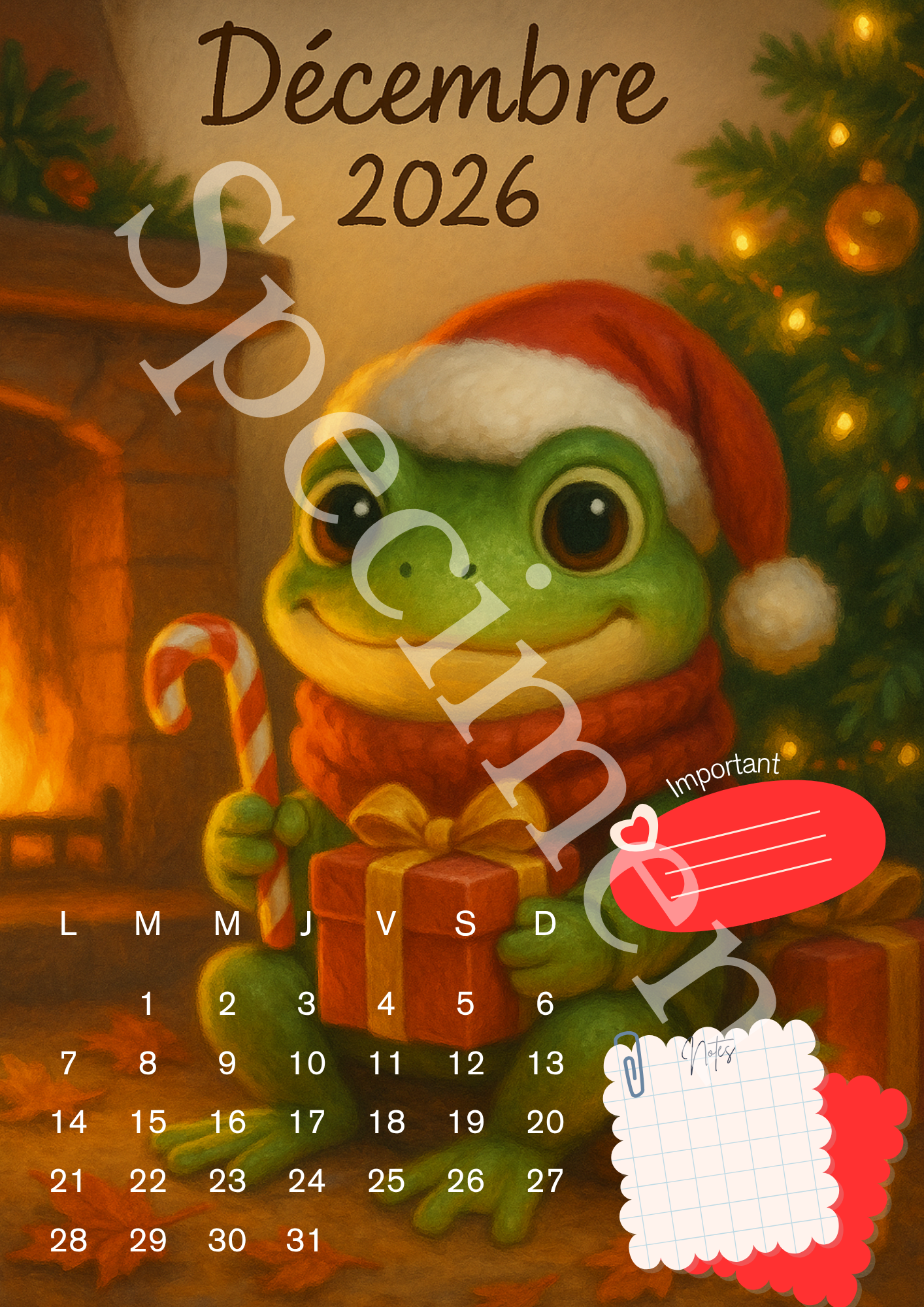 🗓️ Calendrier 2026 Grenouille – Illustrations Mignonnes et Colorées 🐸
