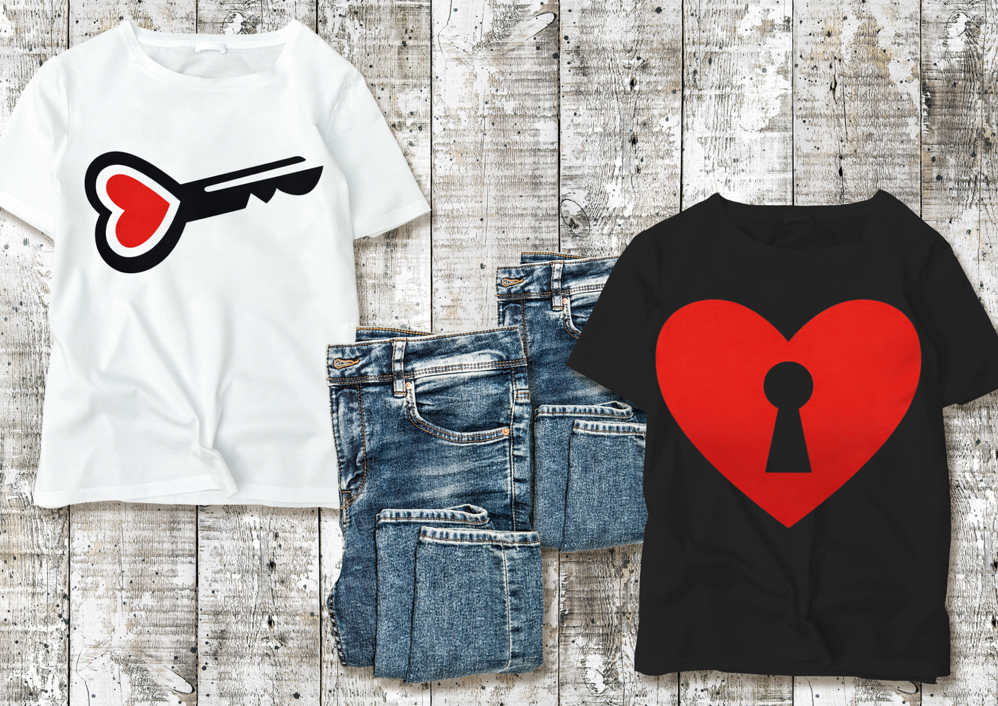 👕 T-shirts Couple – Clé & Cœur ❤️🔑