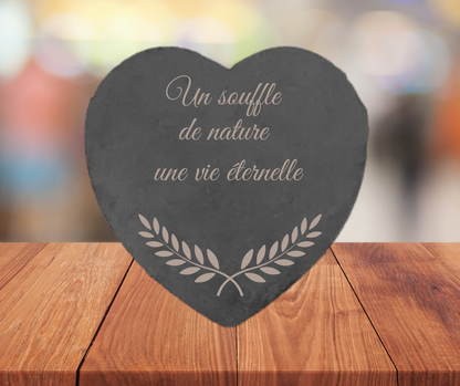 ❤️ Ardoise funéraire en forme de cœur – Motifs Feuilles