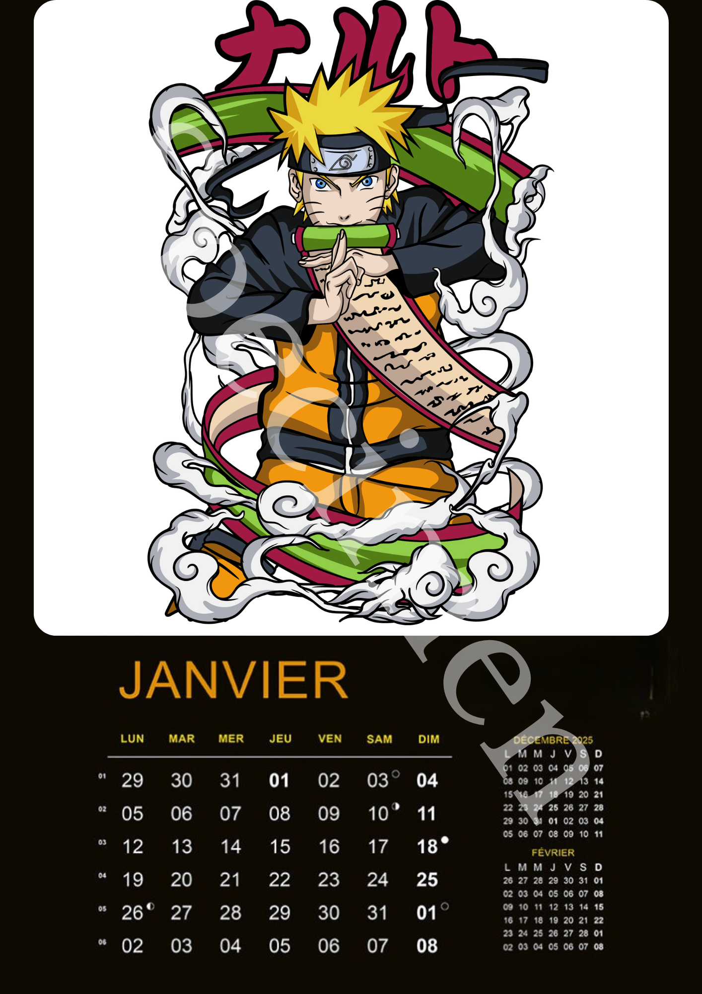 Calendrier Naruto 2026 – Version numérique (à imprimer)