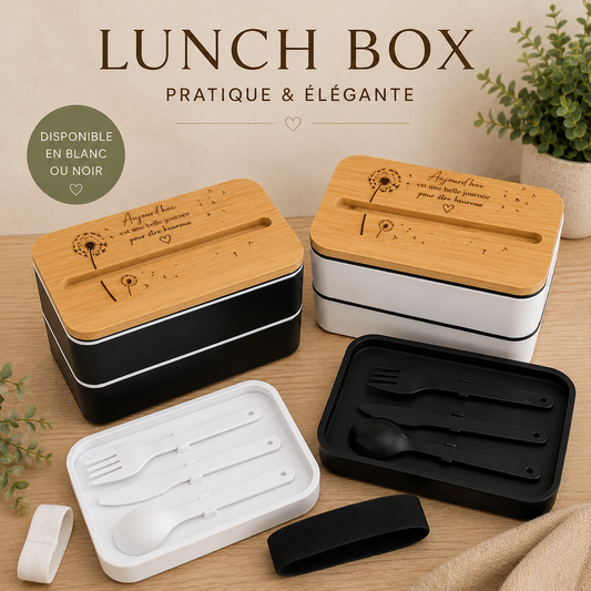 Lunch Box 2 étages personnalisable – 800 ml – Blanc ou Noir pissenlit