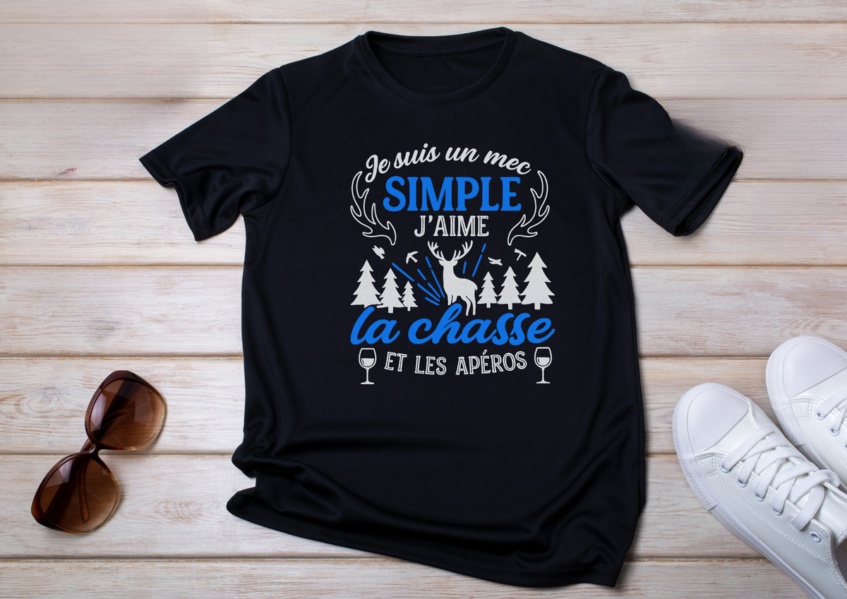 👕 Tee-shirt « Je suis un mec simple : j’aime la chasse et les apéros »