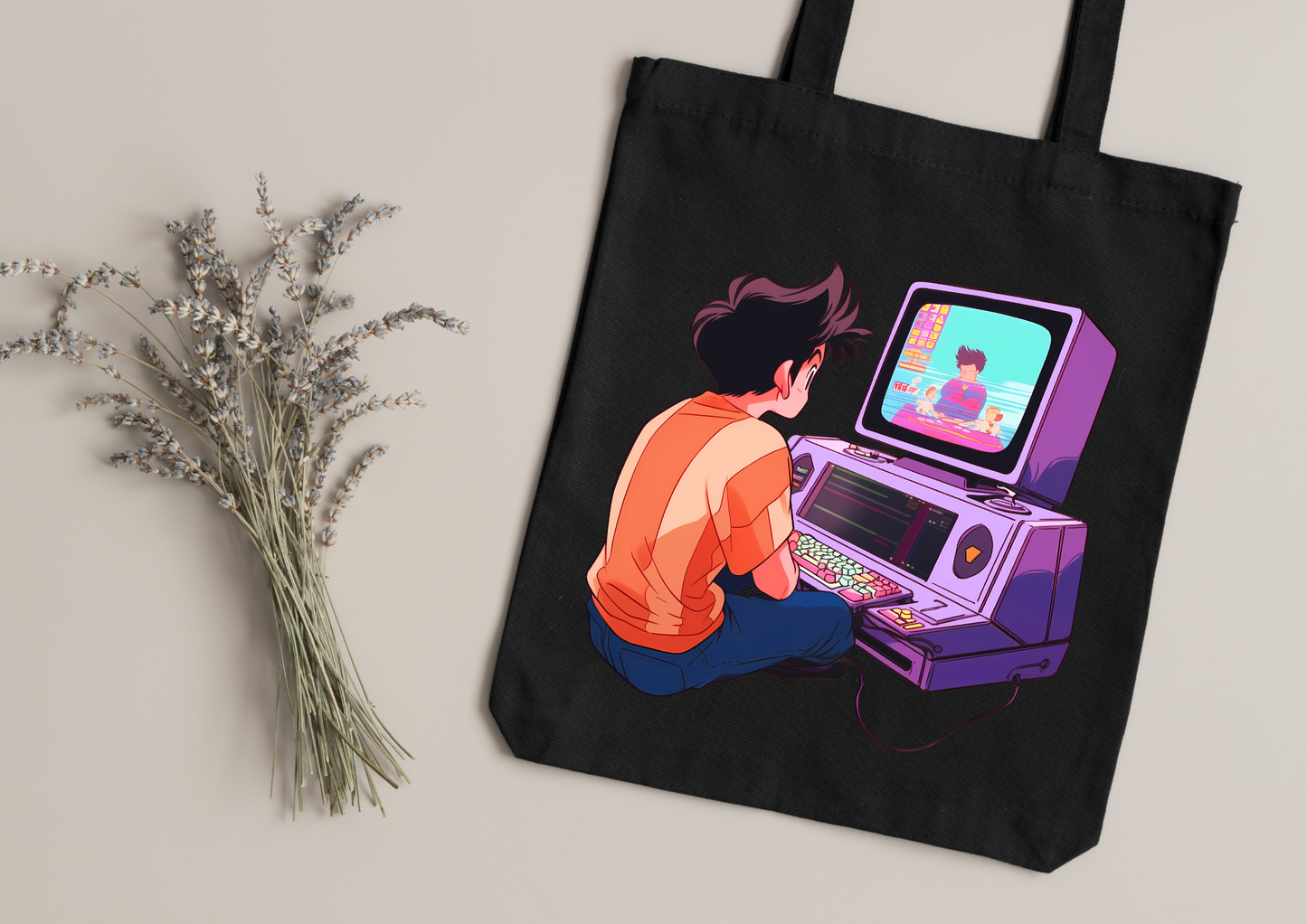 Tote Bag Retro Anime Nostalgia – 61 modèles au choix – Noir ou Blanc