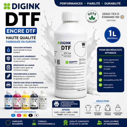 Pack Encres DTF DIGINK 6 L – CMJN + 2 Blancs – Haute qualité
