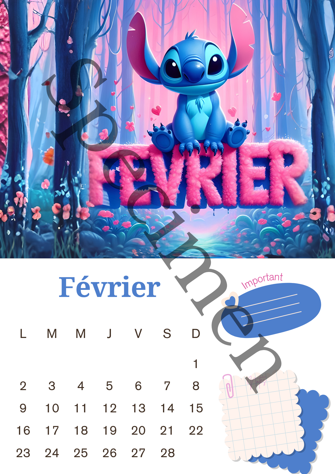 Calendrier Stitch 2026 – Version numérique (à imprimer)