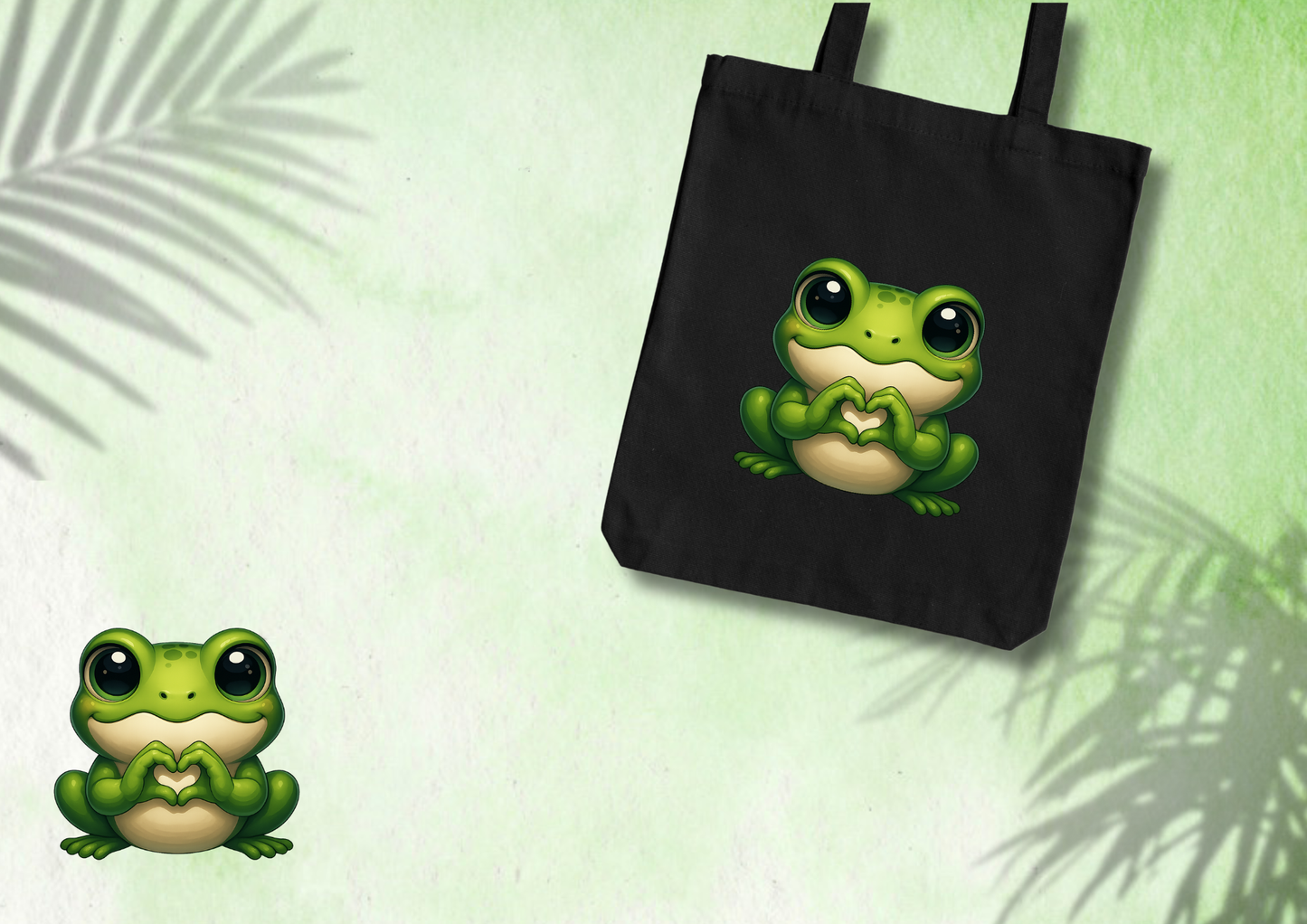 🛍️ Tote Bag Grenouille Cœur – L’amour version nature 💚🐸