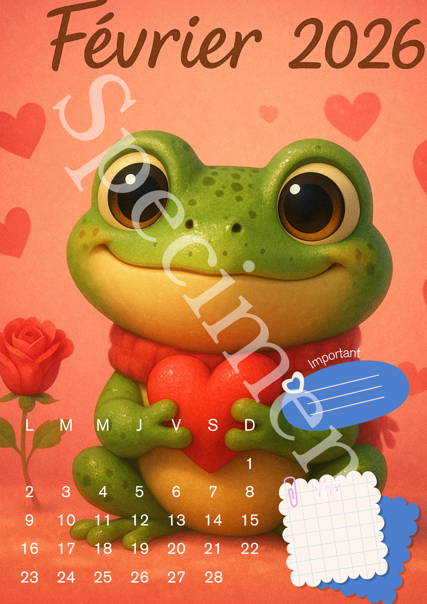 🗓️ Calendrier 2026 Grenouille – Illustrations Mignonnes et Colorées 🐸