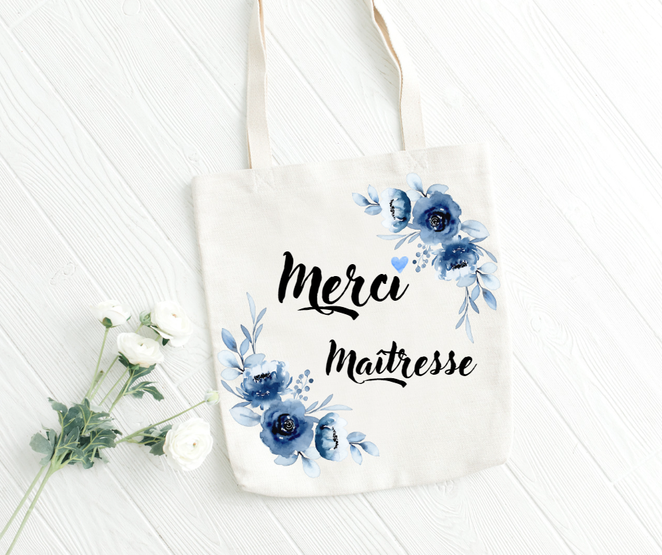 Sac Merci Maîtresse – fleurs bleues