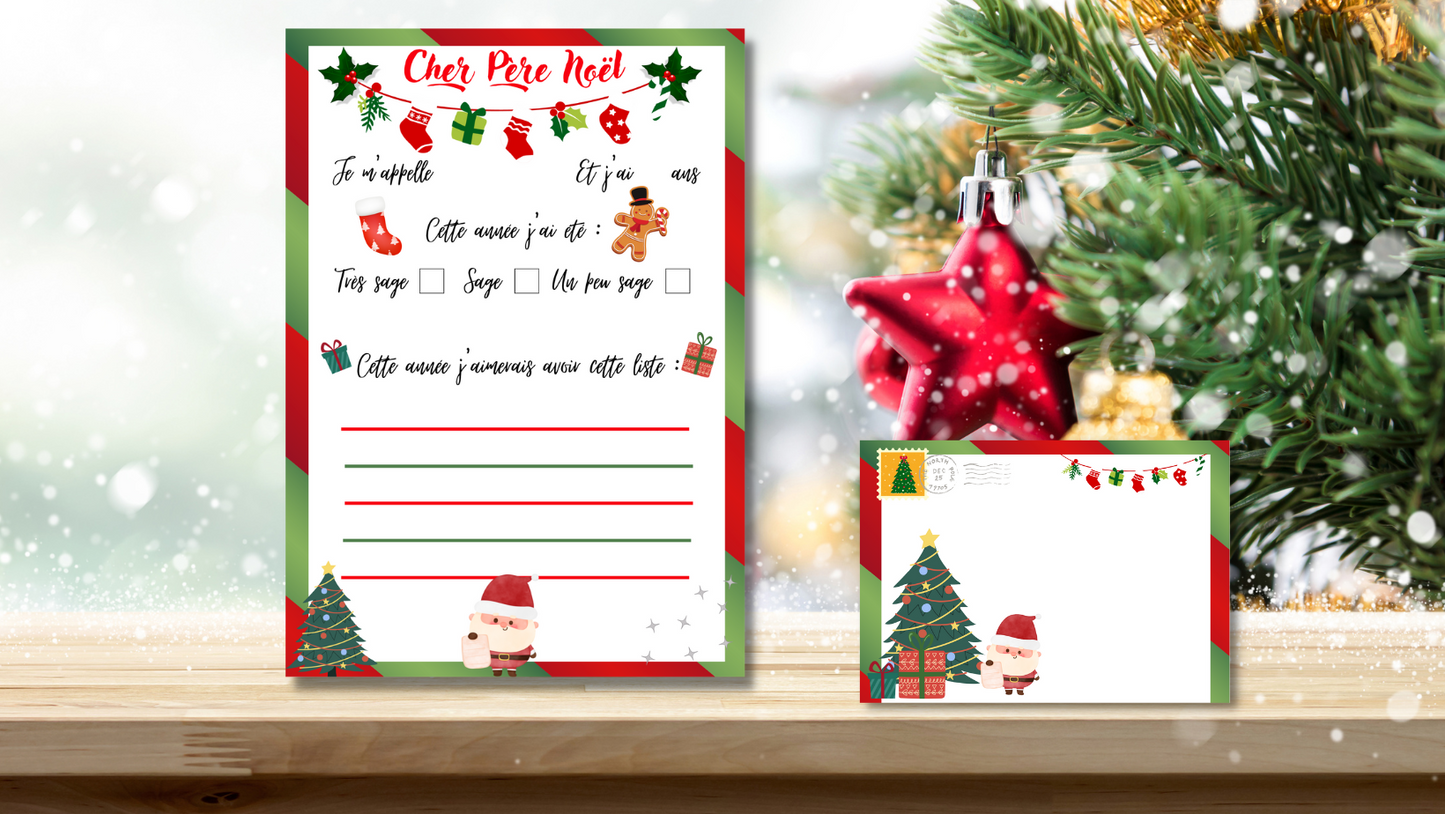 Liste de cadeaux et enveloppe père noël