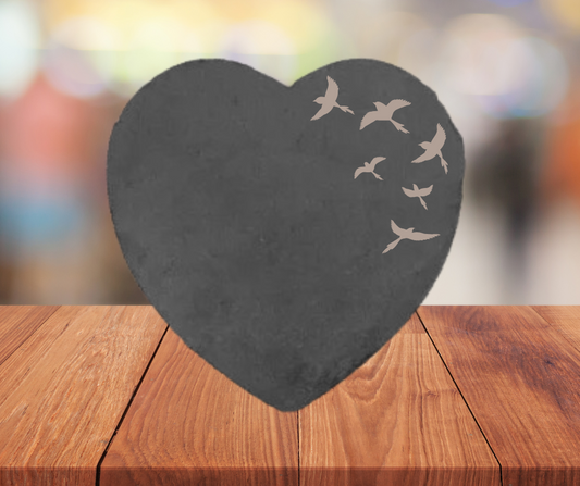 ❤️ Ardoise funéraire en forme de cœur – Motifs  Oiseaux en vol