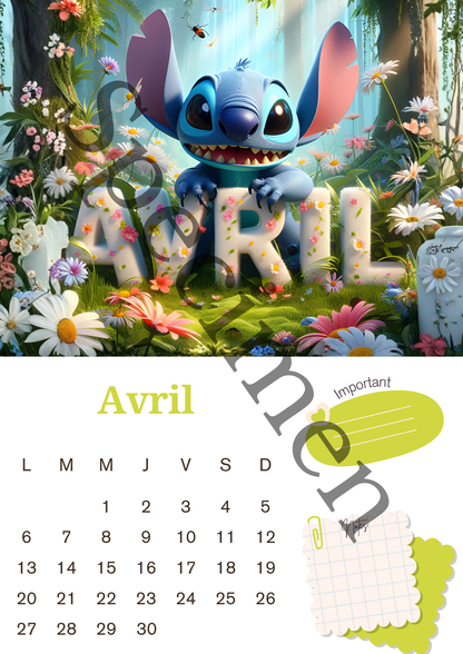 Calendrier Stitch 2026 – Version numérique (à imprimer)
