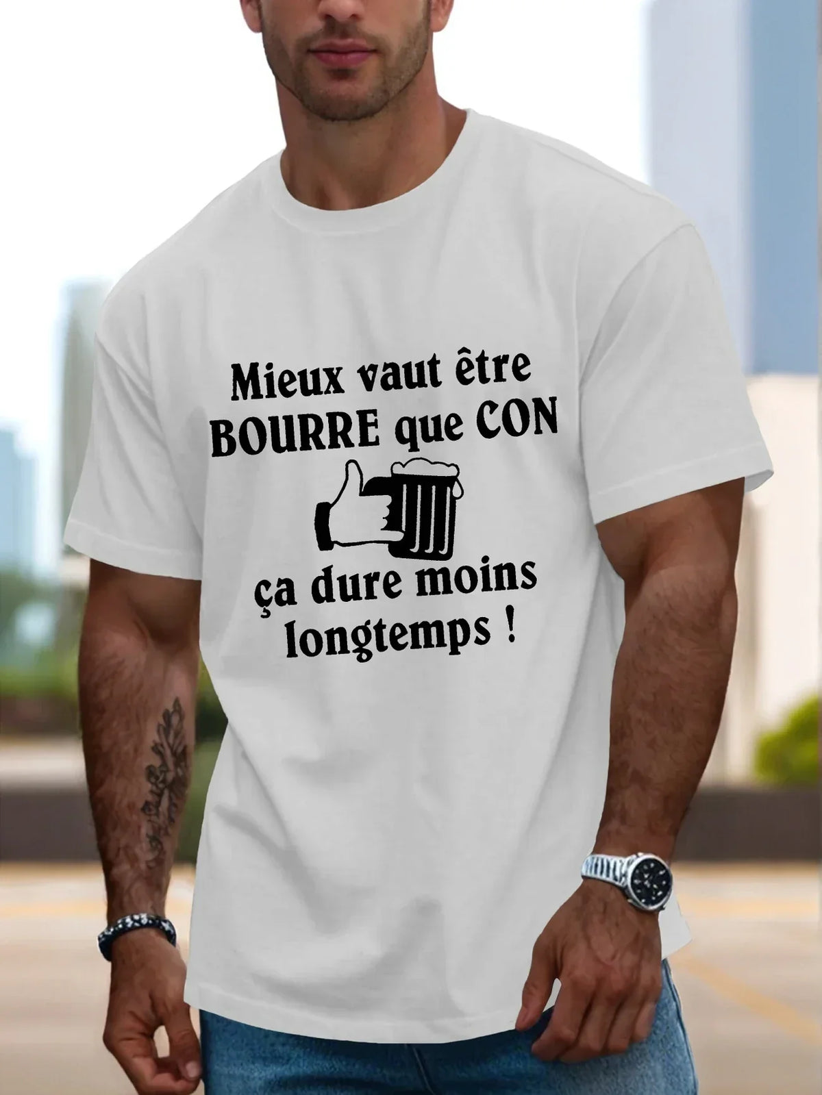 T-shirt Humoristique "Mieux vaut être bourré que con"
