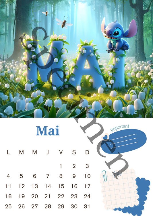 Calendrier Stitch 2026 – Version numérique (à imprimer)