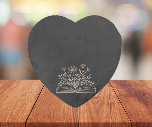 ❤️ Ardoise funéraire en forme de cœur – Motifs  Livre fleuri
