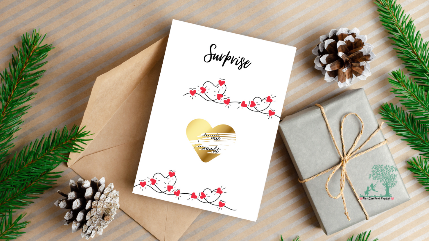 Cartes à gratter- annonce personnalisée-coeur rouge