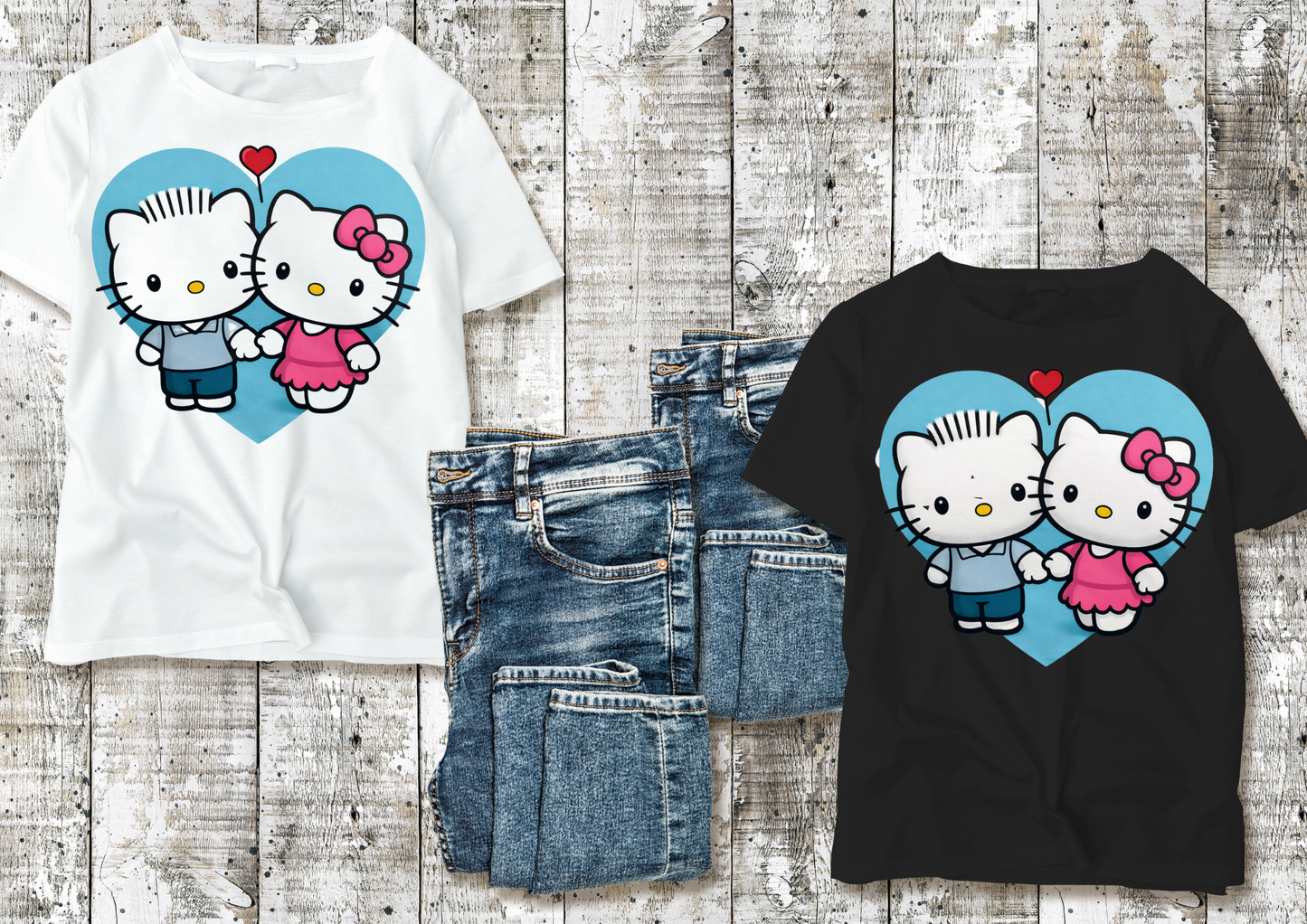 🖤 T-shirt Couple – Amour Iconique (Noir & Blanc)