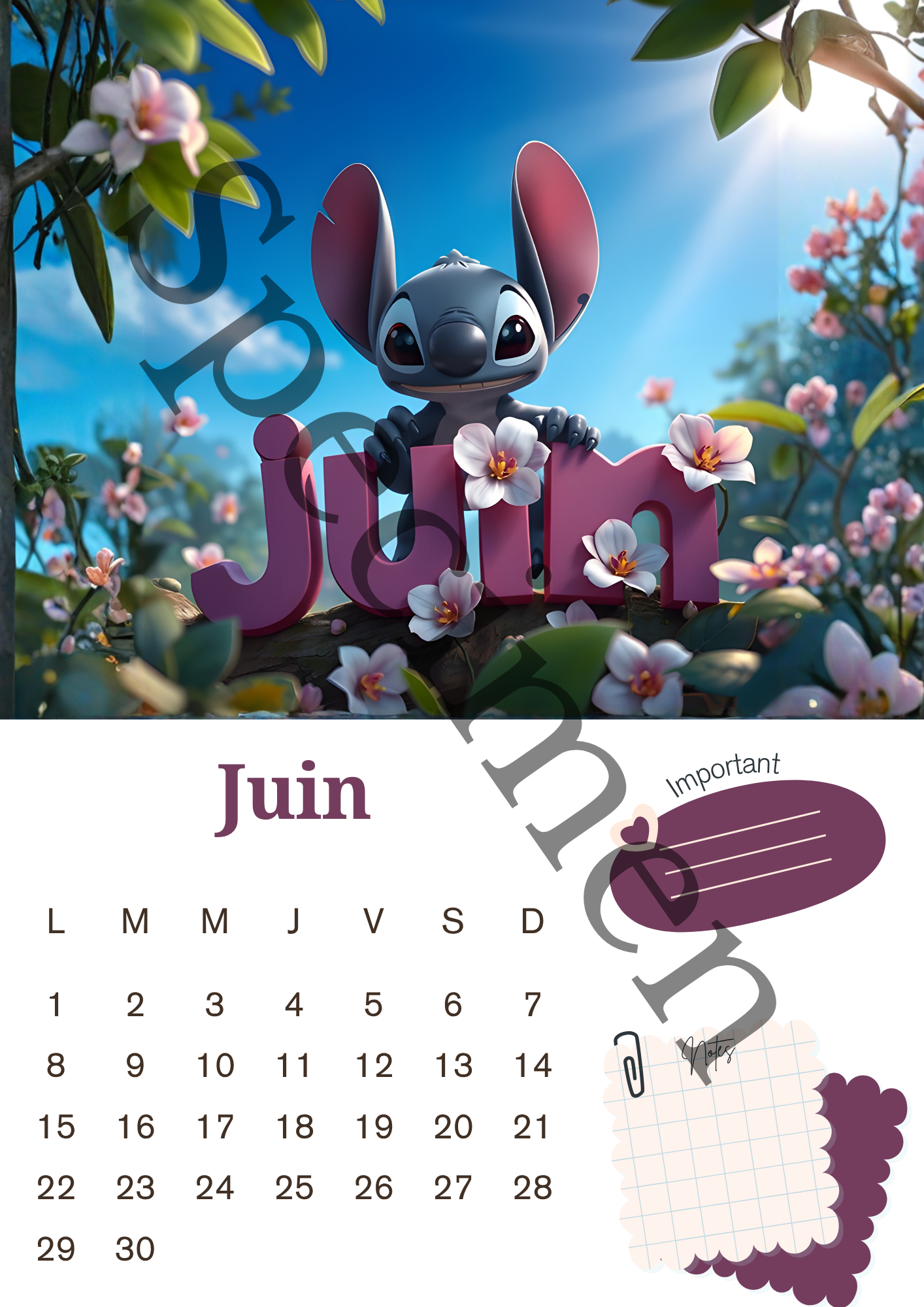 Calendrier Stitch 2026 – Version numérique (à imprimer)