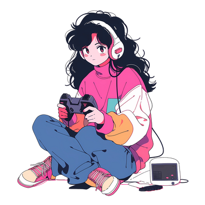 Retro Anime Nostalgia – Fichier PNG Haute Qualité – Modèle au choix