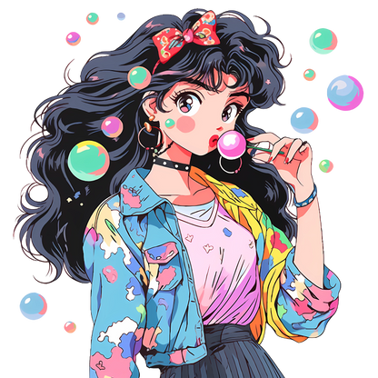 Retro Anime Nostalgia – Fichier PNG Haute Qualité – Modèle au choix