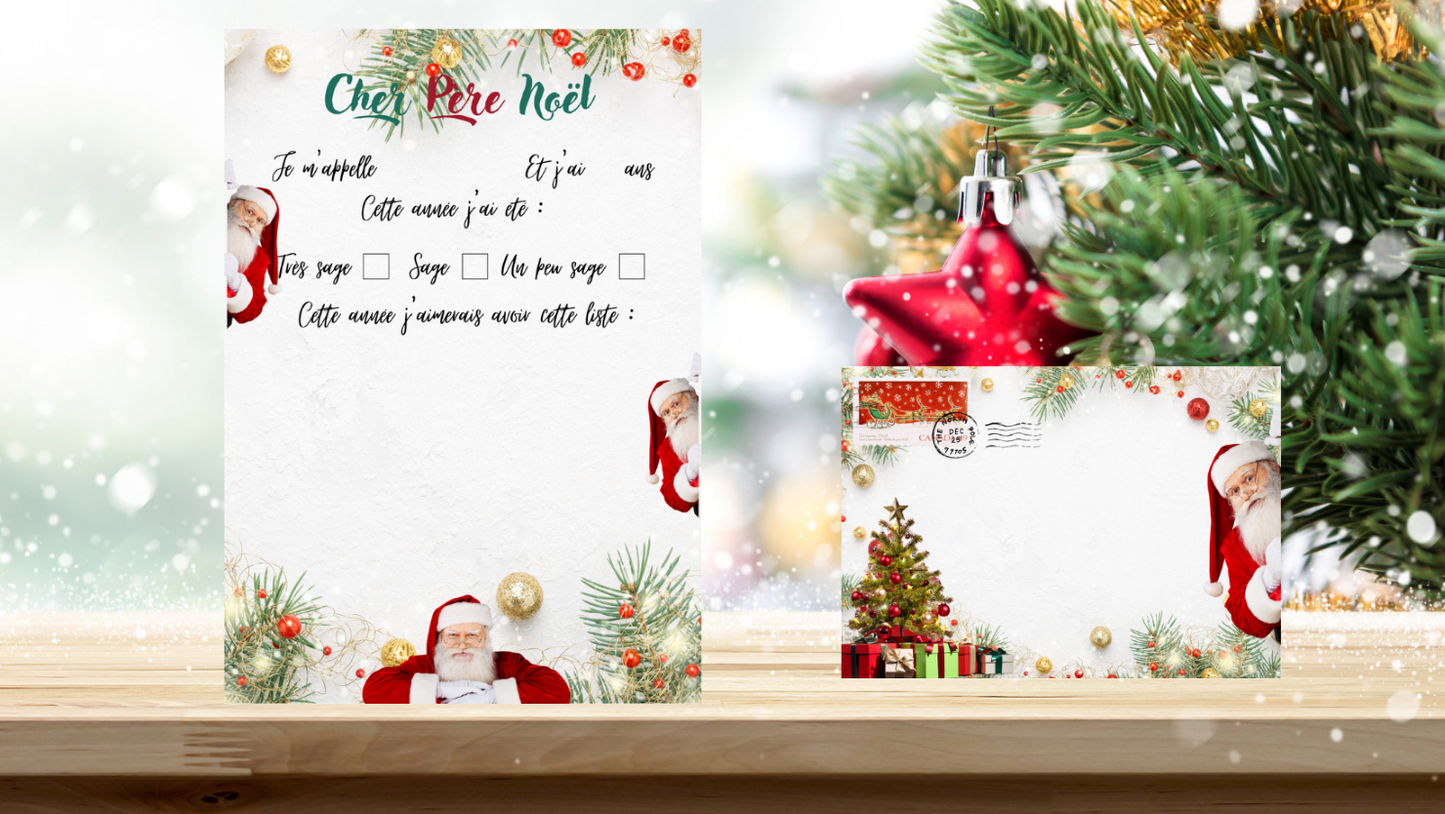 Liste de cadeaux et enveloppe père noël