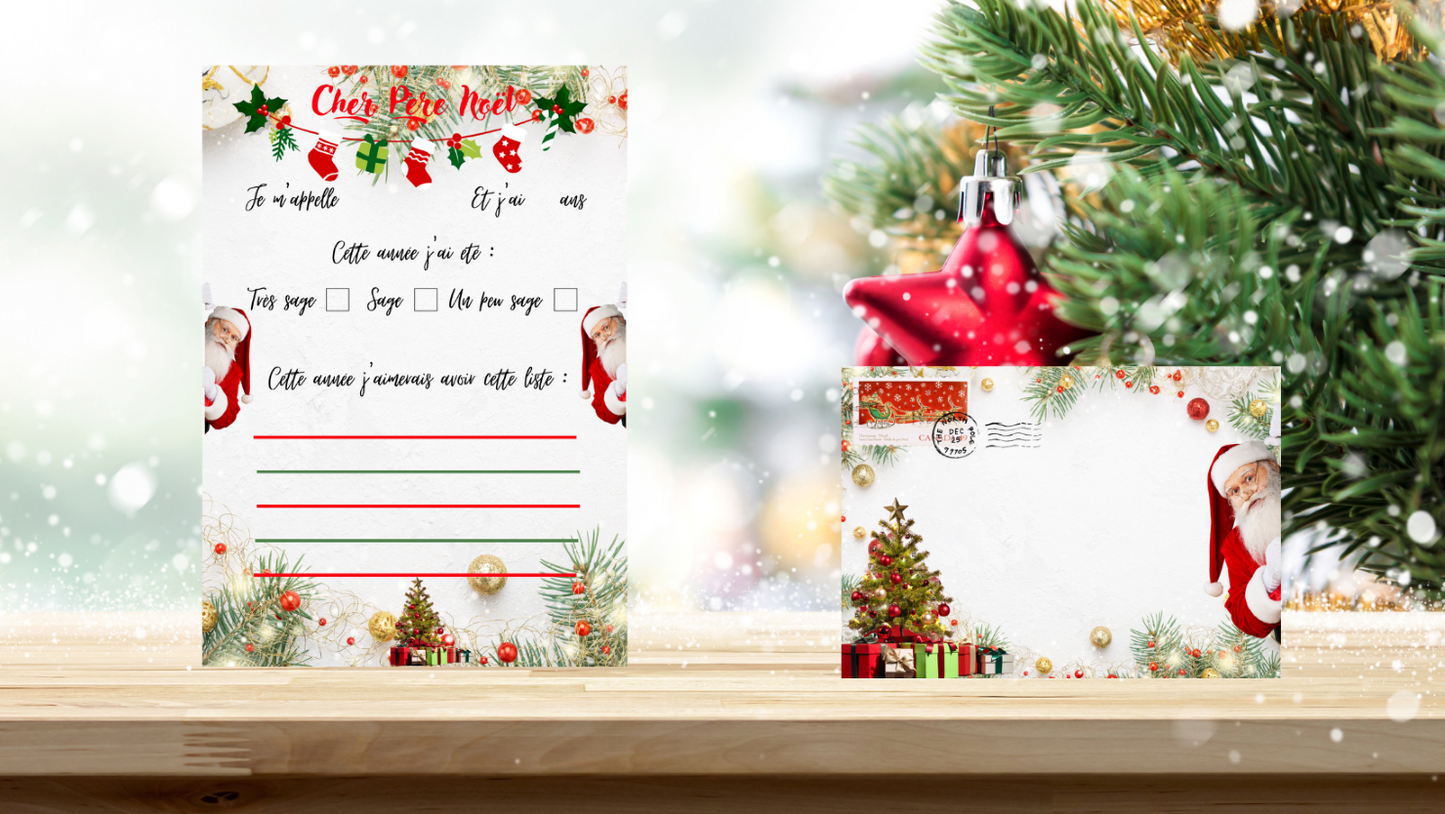 Liste de cadeaux et enveloppe père noël