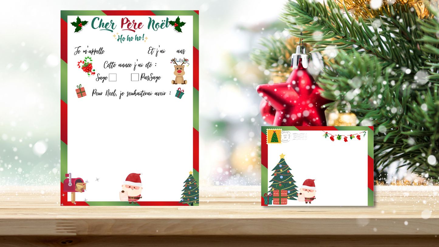 Liste de cadeaux et enveloppe père noël