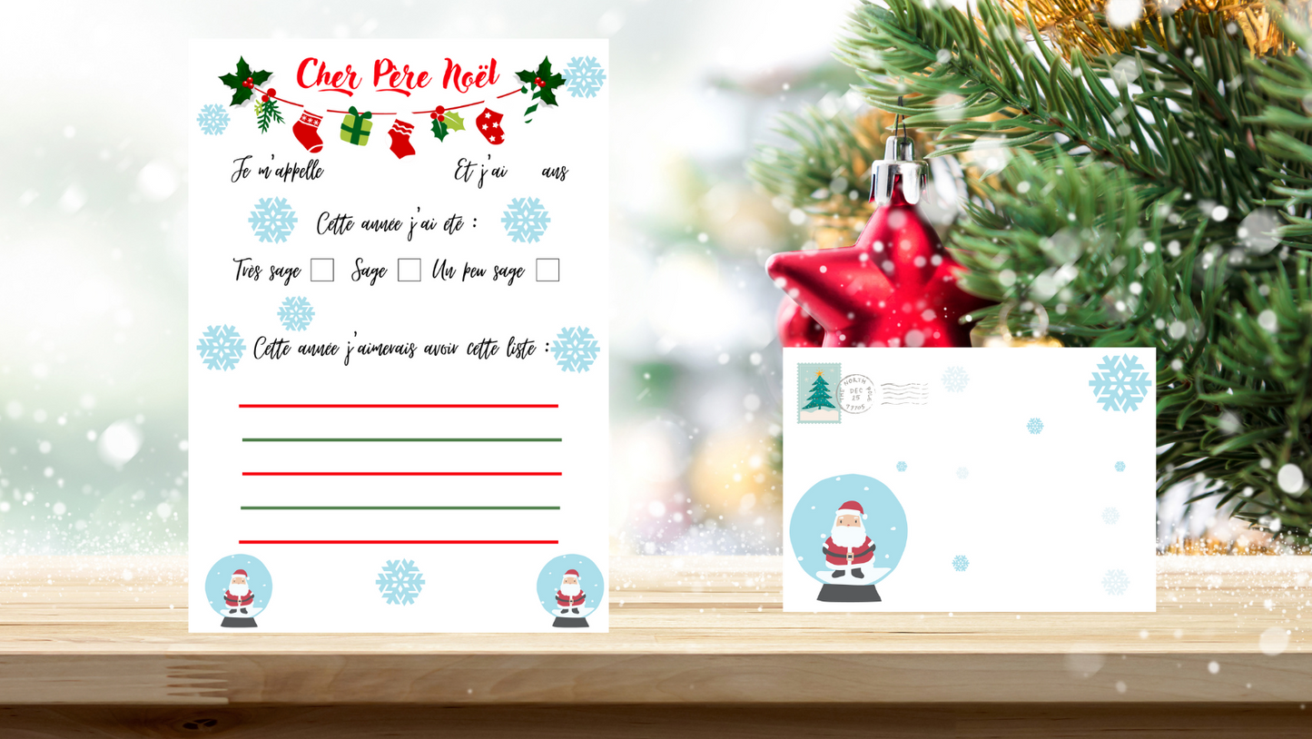 Liste de cadeaux et enveloppe père noël