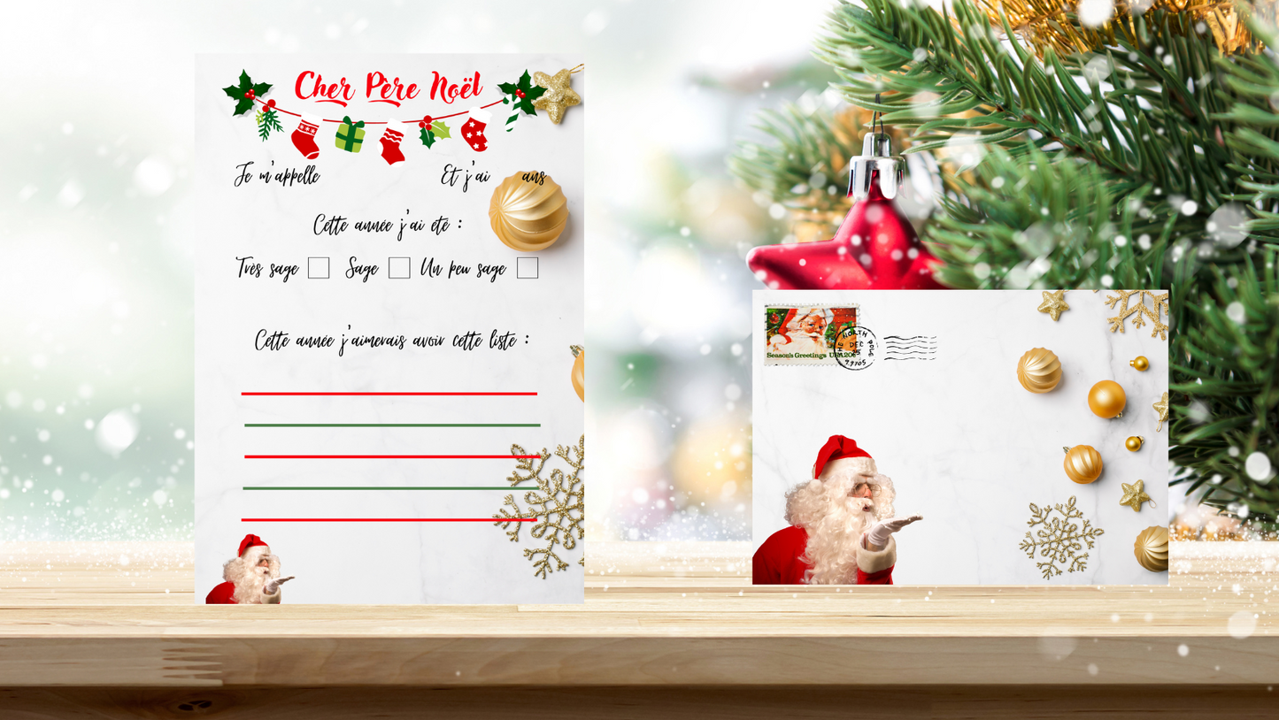 Liste de cadeaux et enveloppe père noël