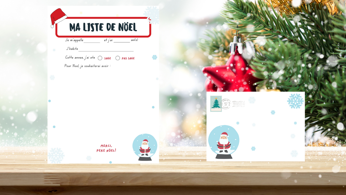 Liste de cadeaux et enveloppe père noël