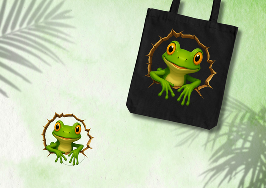 🐸 Tote Bag Grenouille qui sort du mur