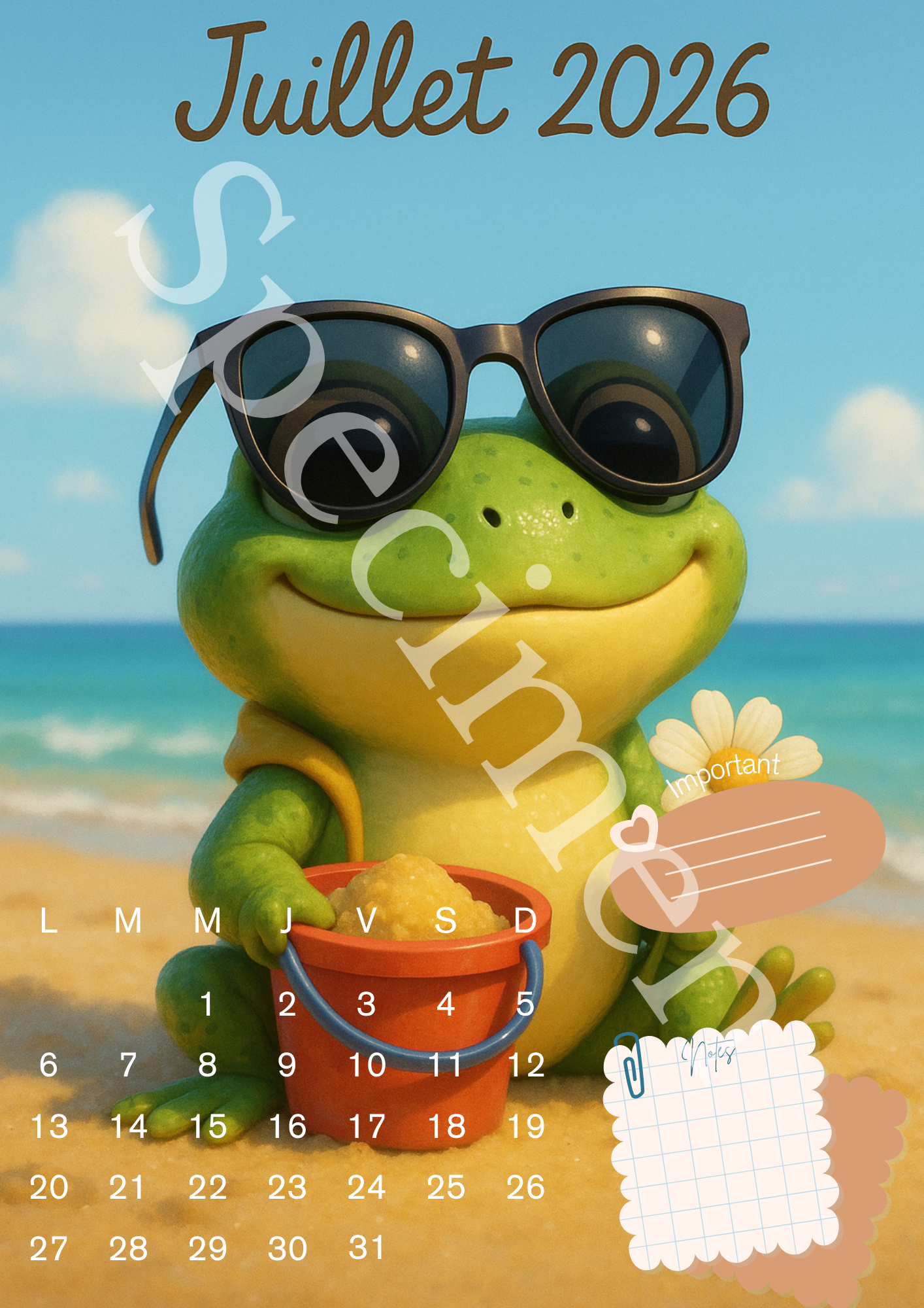 🗓️ Calendrier 2026 Grenouille – Illustrations Mignonnes et Colorées 🐸