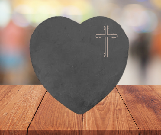 ❤️ Ardoise funéraire en forme de cœur – Motifs  Croix