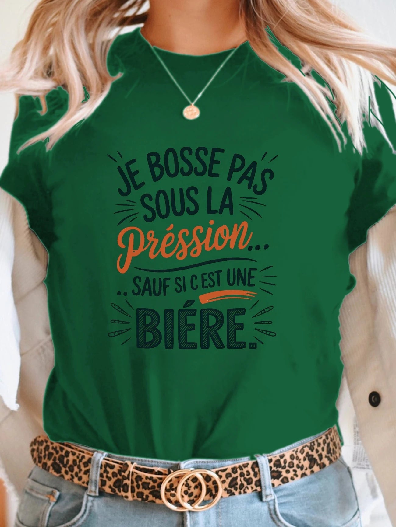 🍺 Tee-shirt Humour – "Je bosse pas sous la pression… sauf si c’est une bière"
