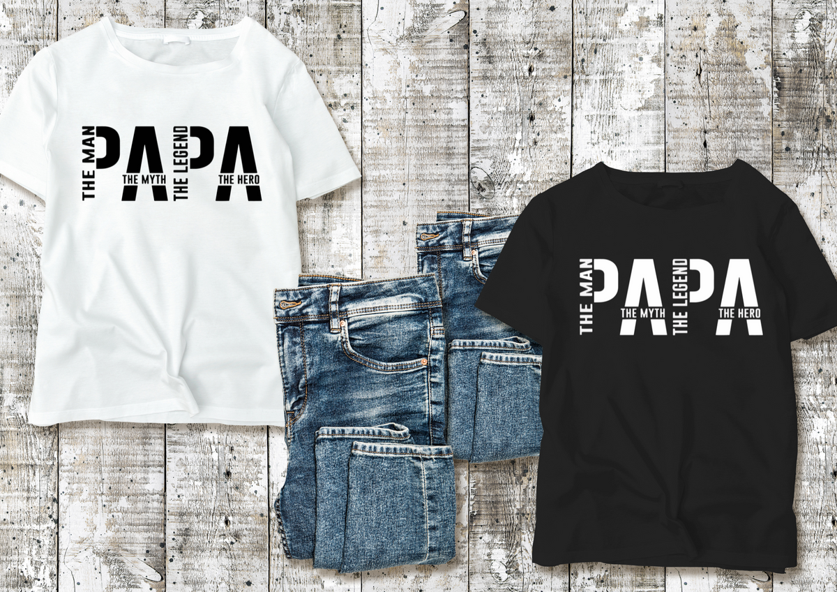 👨‍👧‍👦 T-shirt Homme – "PAPA : The Man, The Myth, The Legend, The Hero"