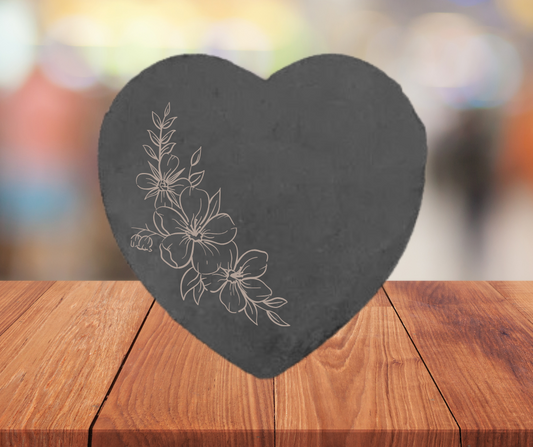 ❤️ Ardoise funéraire en forme de cœur – Motifs  Fleurs